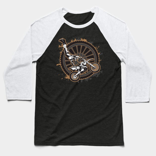 Motocross Extreme Stunt Motorcycle Baseball T-Shirt by RadStar